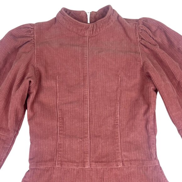 TOPSHOP Pink Mauve Corduroy Baby Doll Puff Sleeve Mini Dress US Size 2 - Picture 4 of 12